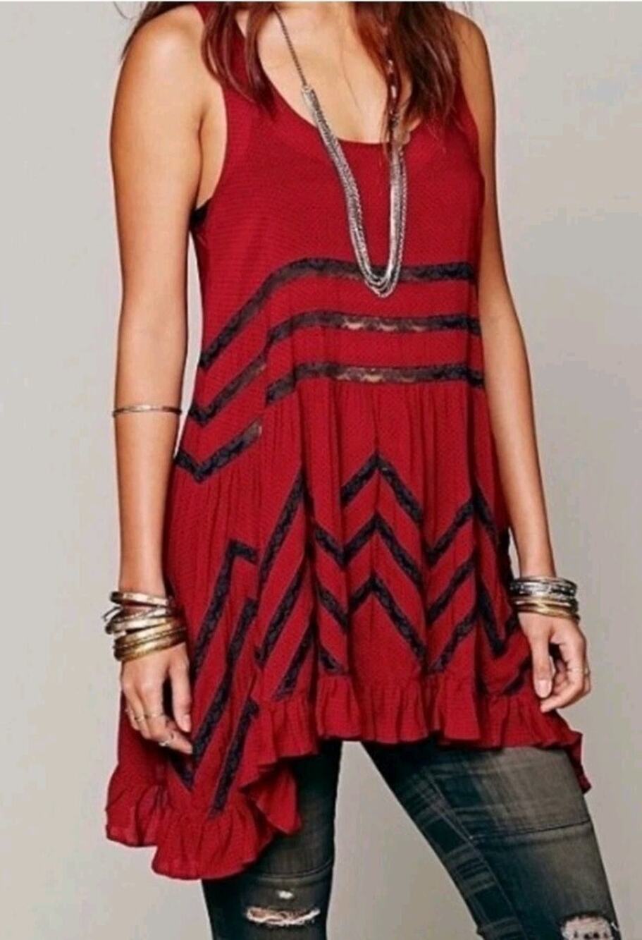 Free People Intimately Voile Lace Trapeze Slip Tunic Top Dress|Sz Sp| Boho-Chic